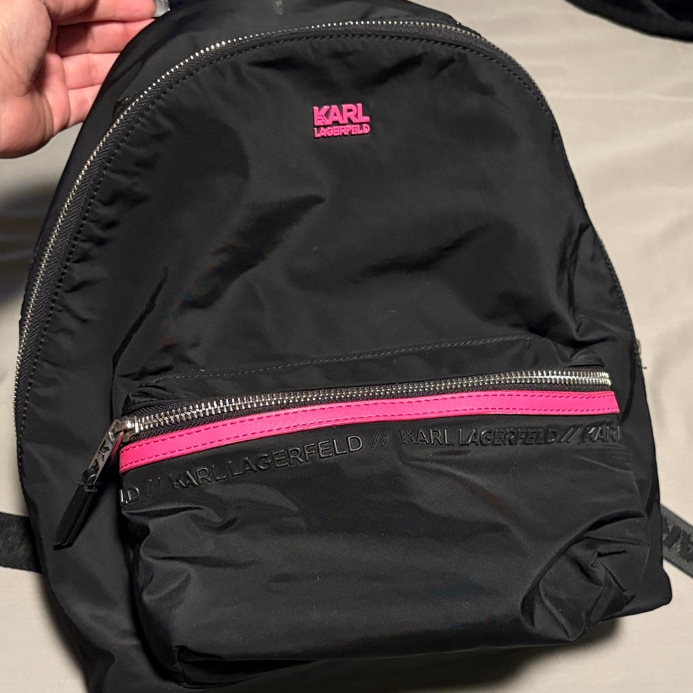 Karl Lagerfeld Black Backpack with Pink Trim